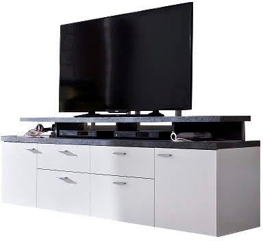 TV-Board INOSIGN "Messina", weiß (weiß, weiß, beton, optik), B:180cm H:65cm T:44cm, FSC-zertifizierter Holzwerkstoff, Sideboards, TV-Board, TV-Lowboard mit Türen, Schubladen & Fächern - (B/T/H) 180/47/66 cm