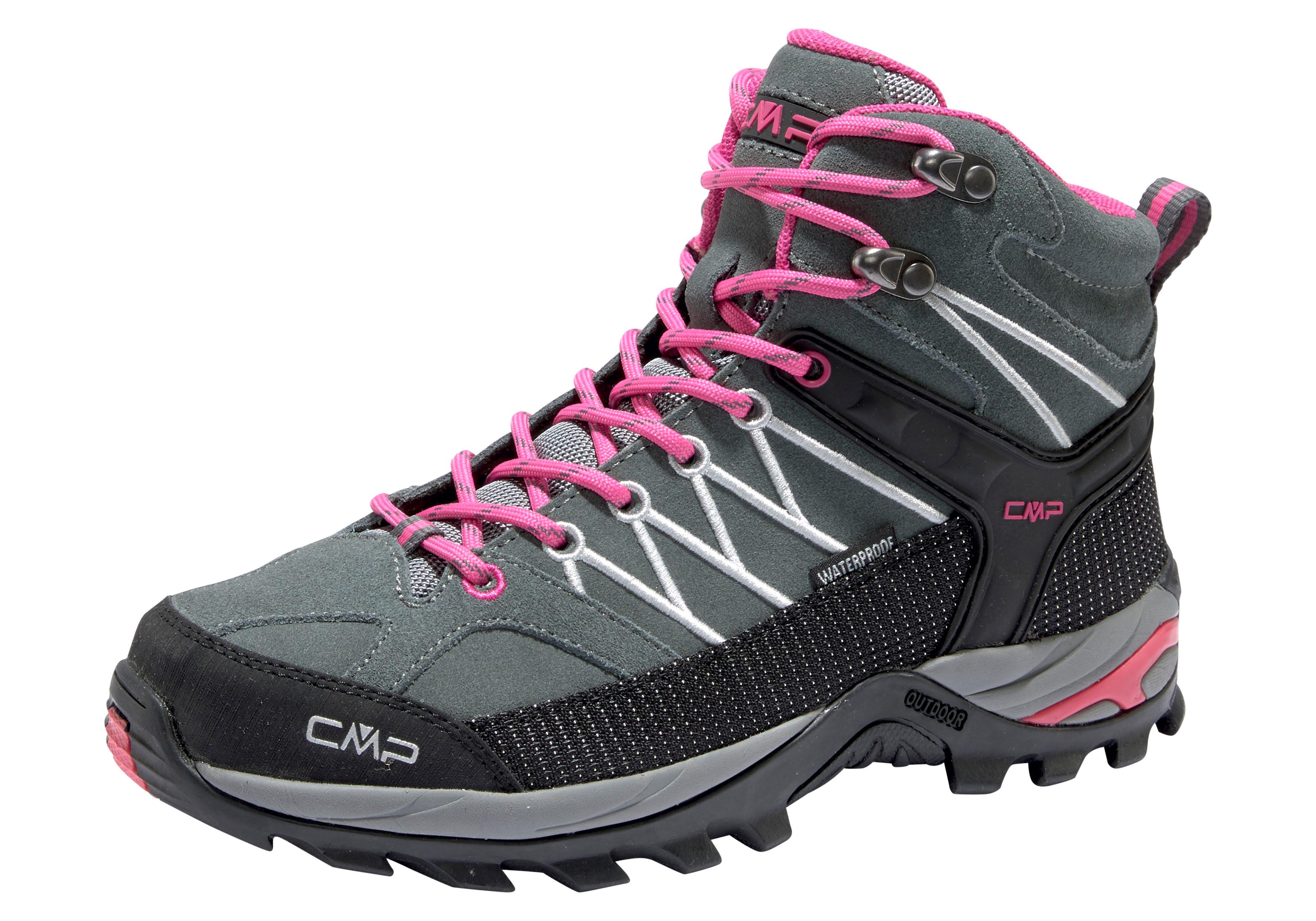 Wanderschuh CMP "RIGEL MID WMN WP TREKKING SHOES", Damen, Gr. 41, pink (grau, kombi), Textil, Veloursleder, Schuhe Wanderschuh, wasserdicht