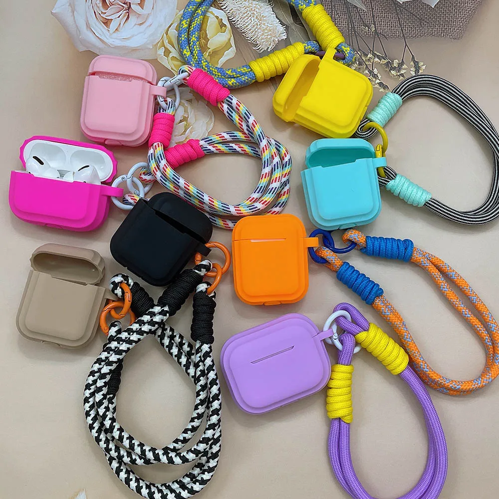 Koreanische Candy Farbe Weiche Silikon Fall Für Airpods Pro 2 3 1 4 Mädchen Kopfhörer Schutzhülle Mit Anti-verloren Lanyard Zubehör Image