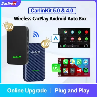 CarlinKit 5.0 4.0 Mini Android Auto CarPlay Wireless-Adapter Smart CarPlay Ai Box verkabelt mit Wireless 2,4 & 5 GHz WiFi Bluetooth Auto-Connect Online-Upgrade