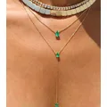 Collier long en forme de larme verte pour femme CZ cubique double tour de cou en Y Lariat bijoux
