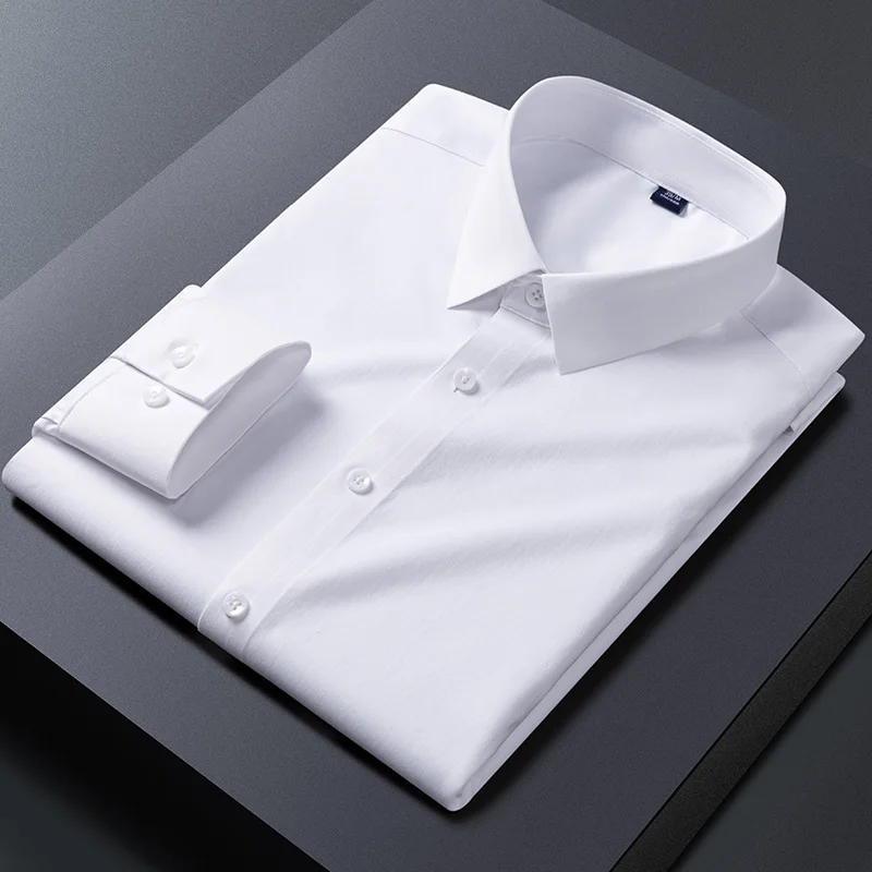 Camicie da uomo antirughe in fibra di bambù Camicie eleganti a maniche lunghe per camicia slim fit Camicetta da lavoro sociale Camicia bianca S-7XL 8XL