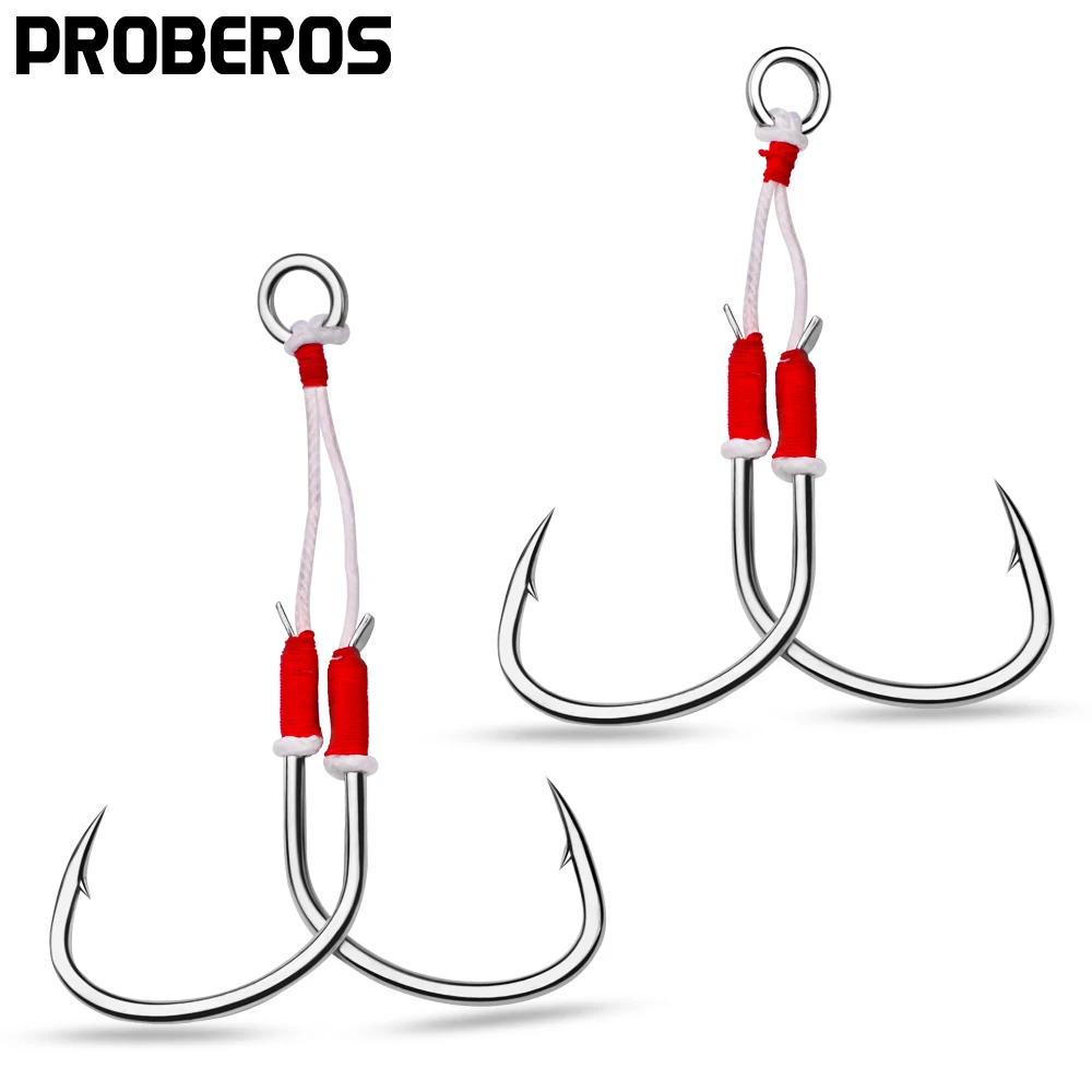 PROBEROS 2 pezzi Jigging Doppi ami da pesca - Ami in acciaio ad alto tenore di carbonio e esche da jigging verticali, accessori per la pesca all'aperto