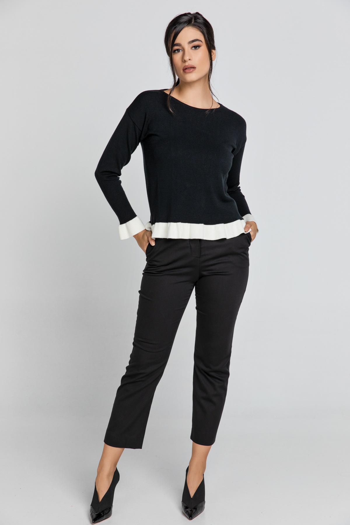 Schwarze Gabardine-Hose L