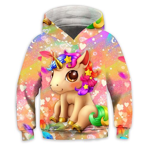Mädchen 3D Galaxis Einhorn Kapuzenshirt Langarm 3D-Druck Frühling Herbst Winter Aktiv Strassenmode kinderkleidung 3-12 Jahre Outdoor Täglich Image