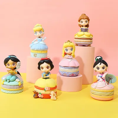 Disney Princess Macaron Storage Box Series Action Figure Toys Snow White Aurora Ariel Belle Jasmine