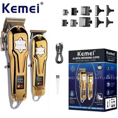 Kemei KM-2011 New Men's Electric Hair trimmer Two-Piece Suit LED Display Metal Hair Clipper USB