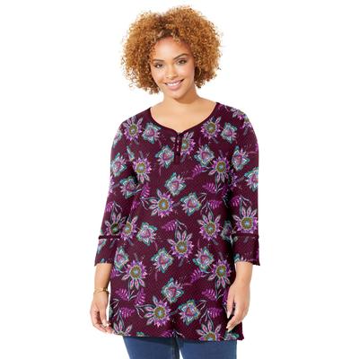 Plus Size Women's Liz&Me® Henley Top by Liz&Me By Catherines in Midnight Berry Floral (Size 4X)