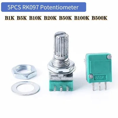 5 Stück Potentiometer der Serie RK097 – 3-polig, 15-mm-Schaft – B1K, B5K, B10K, B20K, B50K, B100K, RK097N für Audiogeräte Image