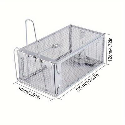 TEMU 1pc, Heavy-duty Metal Rat Trap Cage, 10.63in X 5.5in X 4.72in, Reusable Rodent Catcher With Auto Door Lock Bait Plate For Indoor Home Pest Control