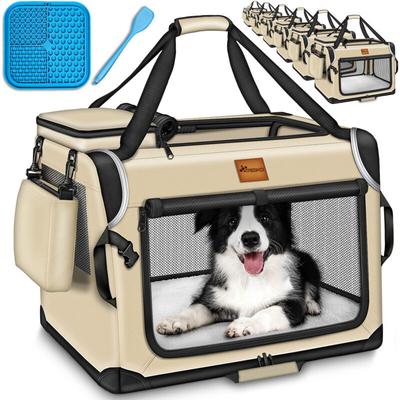 TRESKO® Hundebox faltbar Beige (L 70x52x52cm) inkl. Leckmatte und Spatel Transportbox für Hunde und