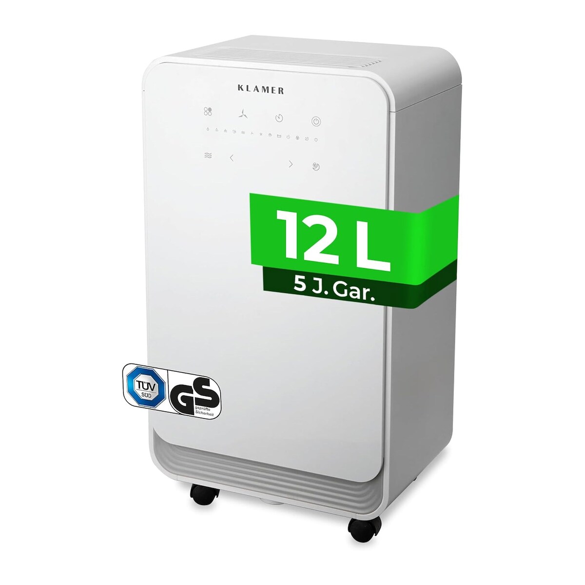 KLAMER Luftentfeuchter elektrisch 12L, 100m³ Luftumwälzung pro Stunde, 280W starker Raumentfeuchter, Entfeuchter mit bis zu 2 Liter Fassungsvermögen Image