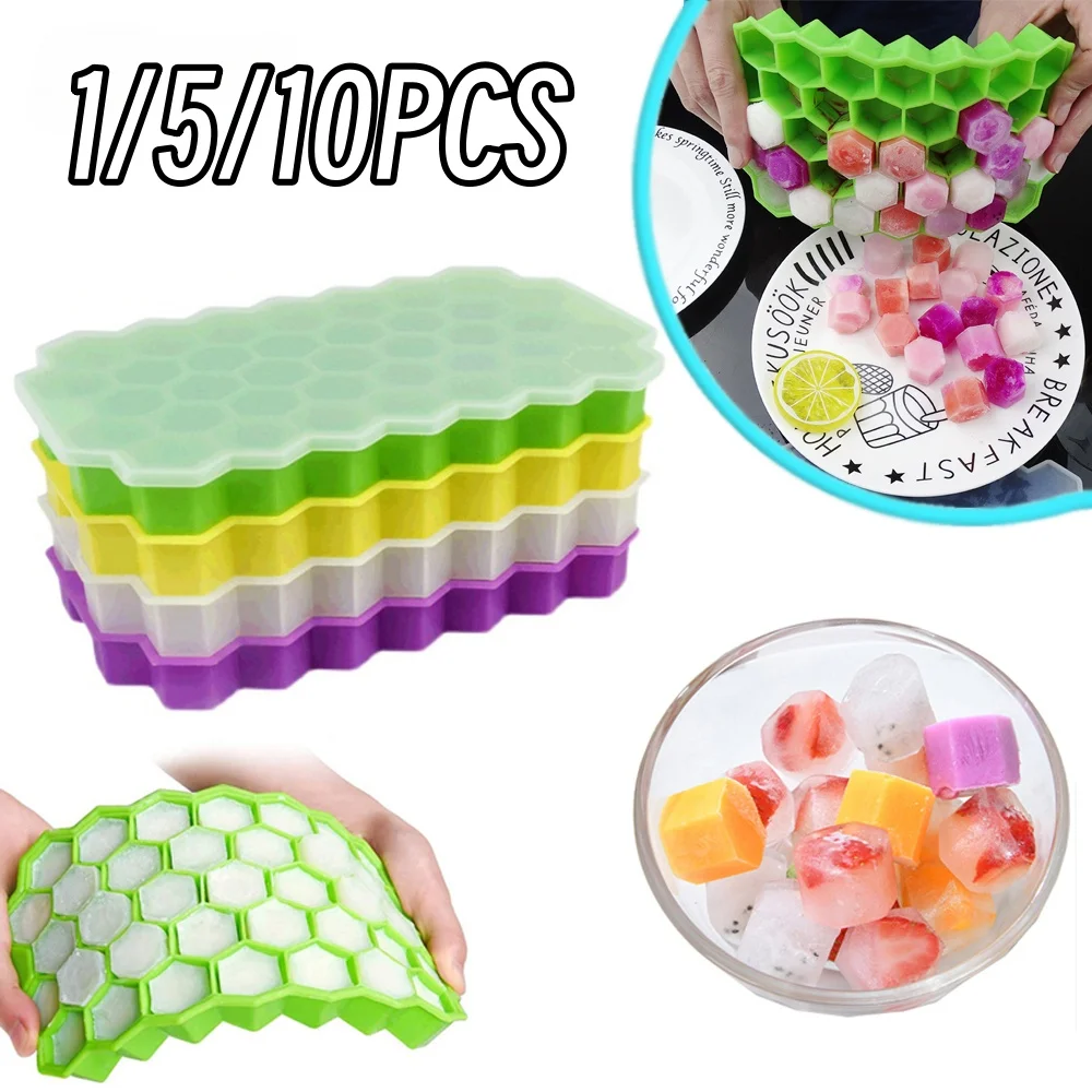 10 Stück kreative 37 Kavität Waben Eiswürfel Maker wieder verwendbare Tabletts Silikon Eiswürfel form bpa freie Eisform mit abnehmbaren Deckeln Image