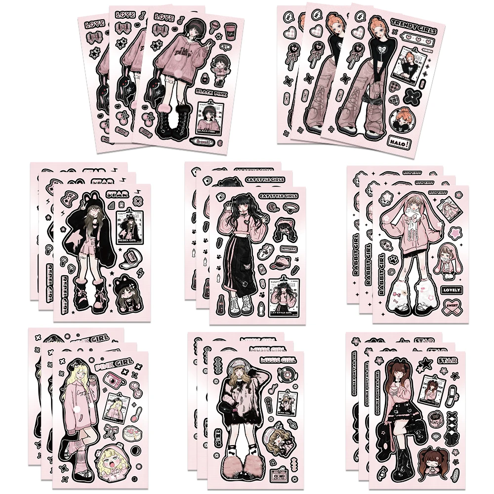8 Blatt y2k dunkel süß cool Mädchen Harajuku Puzzle Aufkleber DIY Vinyl niedlichen ästhetischen Aufkleber Tagebuch Laptop Sammelalbum Spielzeug Aufkleber Image