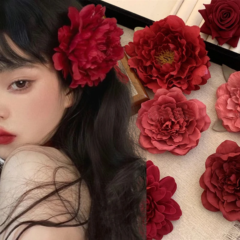 Neue Mode Große Größe Haar Klaue Stoff Rose Französisch Haar Clip Schwarz Wein Rot Festival Zubehör Haarnadel Mode Haar Krabben