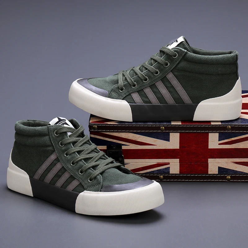 Harajuku grün Herren Leinwand Schuhe Sommer atmungsaktive Leinwand Turnschuhe Männer Espa drilles Mode High Top vulkan isierte Schuhe Männer lässig
