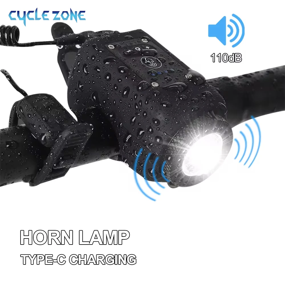 Clacson per bici 110DB USB ricaricabile Luce anteriore per bicicletta Campanello elettrico Telecomando Clacson Luce per bici Accessorio per ciclismo notturno