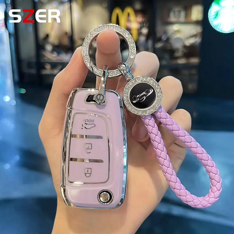 TPU Shell Fob Schlüsselbund Für Hyundai Elantra Solaris Tucson i30 i35 i40 KONA Genesis Santa Fe Azera Momen Schlüssel Fall Abdeckung halter Image