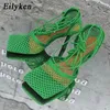 Eilyken sexy Mesh Pumps Sandalen weibliche quadratische Zehen High Heel Schnürung gekreuzte Stiletto hohle Kleid Schuhe Größe 35-42