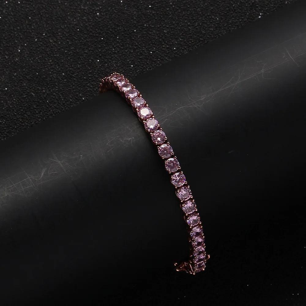 7/8 Zoll 3mm rosa runde Zirkon Tennis Armband Messing Metall von Roségold trend igen Schmuck Hip Hop Rock Handgelenk kette für Frauen