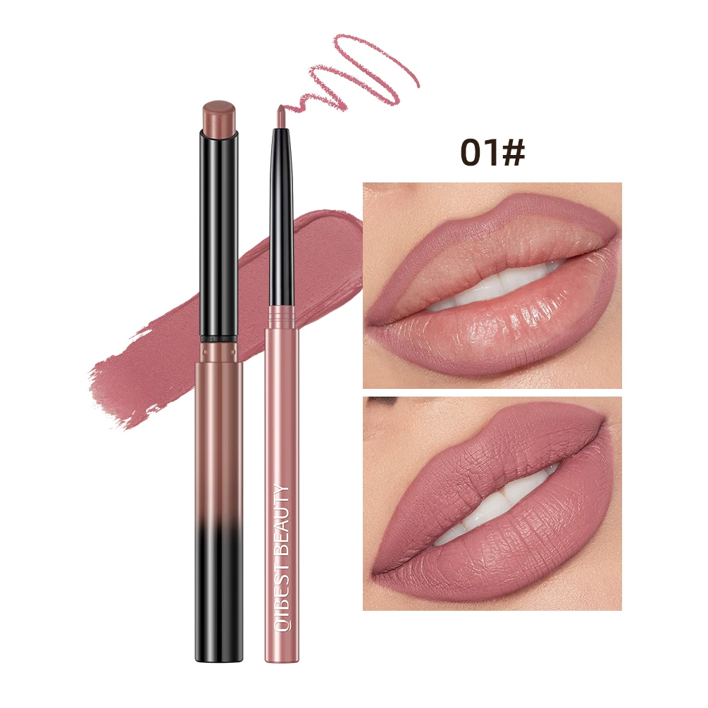 QIBEST Lippenstift-Stift, wasserdicht, sexy, rot, nackt, lila, matt, Tönung, Lippenstift, langlebiger Lipliner-Stift, langanhaltende Make-up-Kosmetik Image