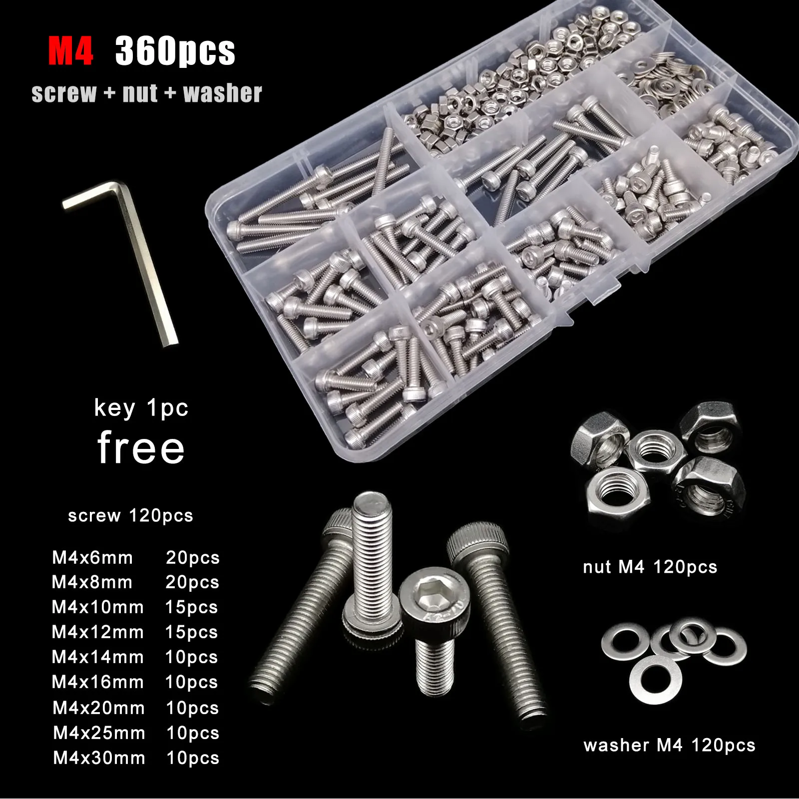 1 Box M2 M2,5 M3 M4 M5 M6 DIN912 304 Edelstahl Innensechskant Innensechskantschraube Bolzen Mutter Unterlegscheibe Set Kit Box Image