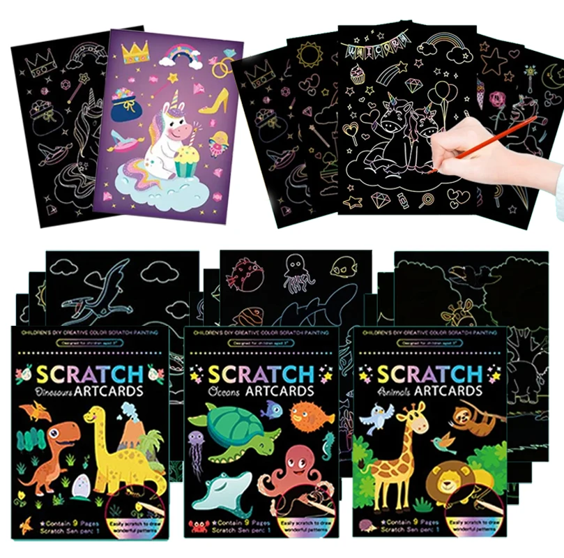 Kinder Scratch Malerei Set Cartoon Bunte Karte DIY Zeichnung Spielzeug Frühe Bildung Vorlage Kunst Liefert Geburtstag Geschenke TMZ Image