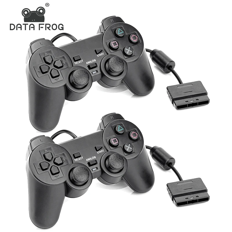 DATA FROG – manette de jeu filaire Plug and Play pour PS2, contrôleur de Joystick à Double Vibration pour accessoires de Console Sony Playstation2
