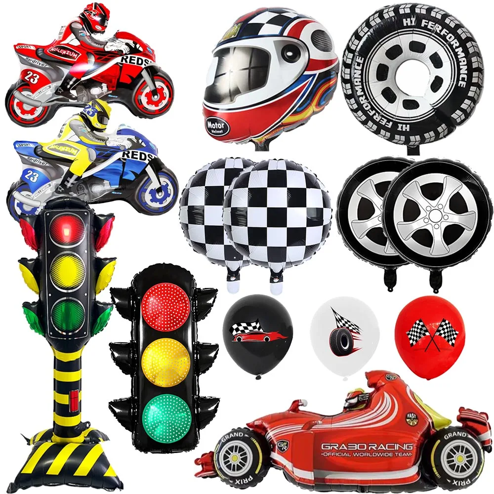 Racing Auto Party Ballon Dekoration Rad Reifen Folie Ballon Rennwagen Motorrad Helm Ballon Rennwagen Geburtstag Dekoration Image