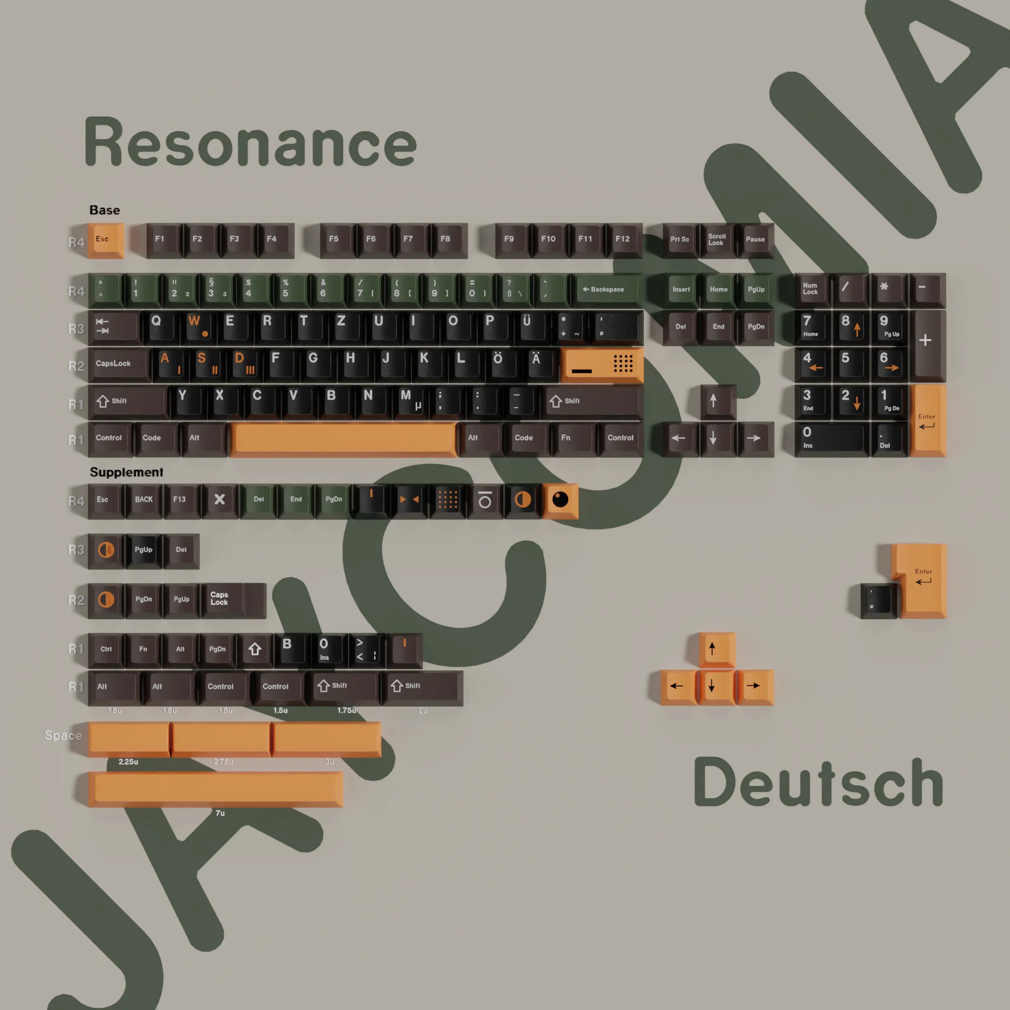 Resonanz en/de Deutsch Kirsch profil pbt Tasten kappen großes Set 7u/Alice Ansi/ISO Layout Tasten kappen für mechanische Tastatur jcm Image