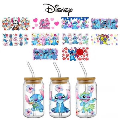 23,6 x 10,6 cm Disney Stitch Cup Aufkleber Kawaii Cartoon Kinder UV DTF wasserdichte Transfers Aufkleber für Glas Cup Wrap Aufkleber Image