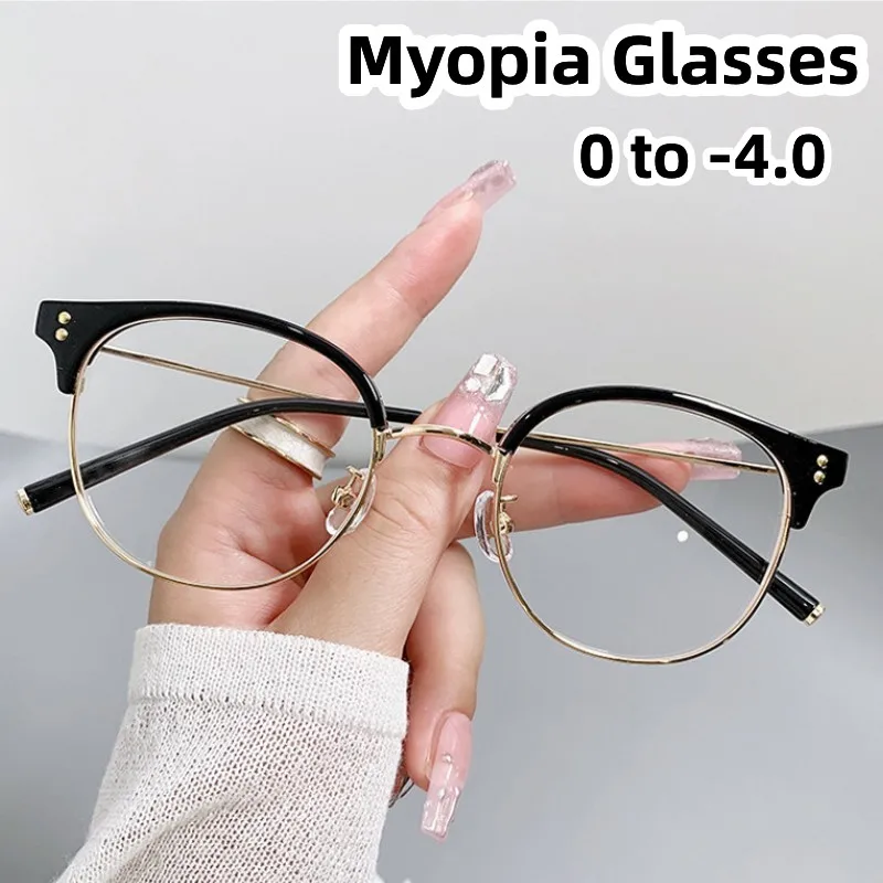 New Style Myopie Brille Frauen runden Rahmen kurzsichtige Brille Unisex Rezept Near Sight Brille mit Minus Dioptrien Image