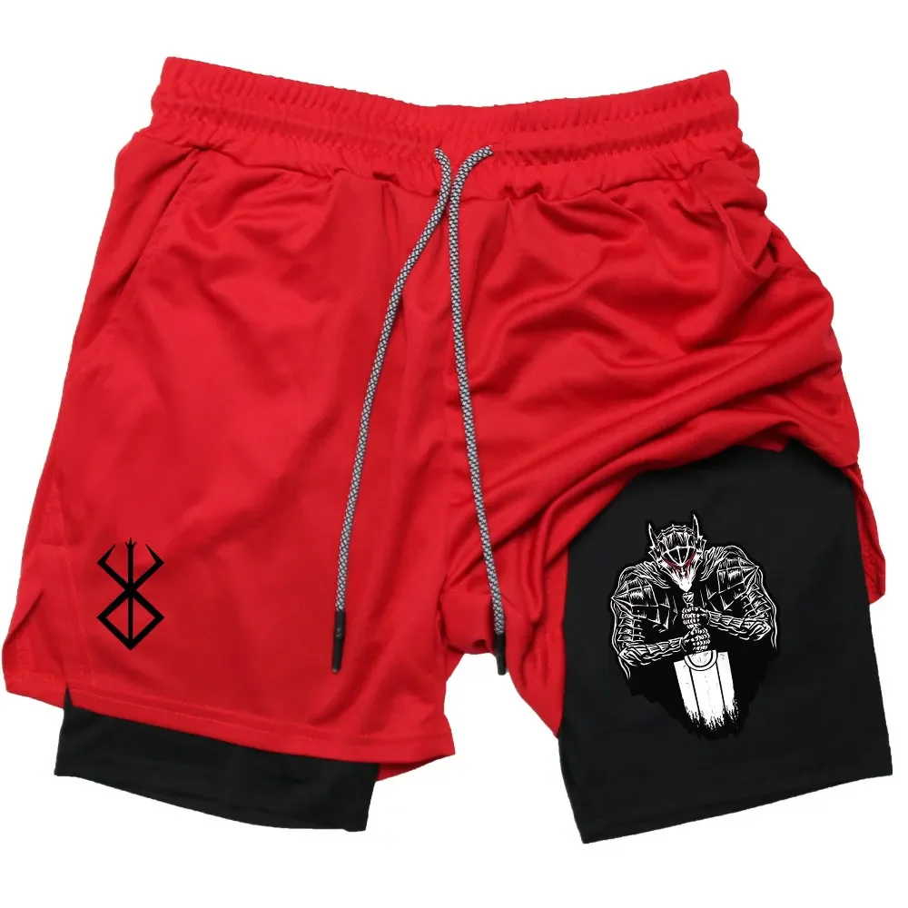 2025, doppelte Trainingsshorts für Herren, Performance-Shorts, Anime Guts Print, Gym-Shorts, Sommersport, Fitness, Training, Joggen, kurze Hosen Image
