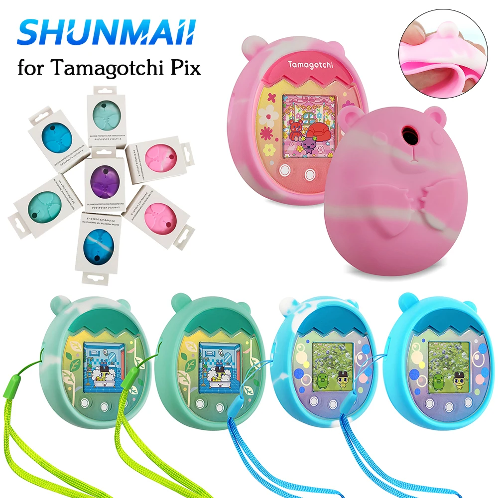 Silikons chutz hülle für Tamagotchi Pix Haut abdeckung mit Lanyard elektronische Haustier maschine Cartoon Cat Cover Hülle für Tamagotchi Pix Image