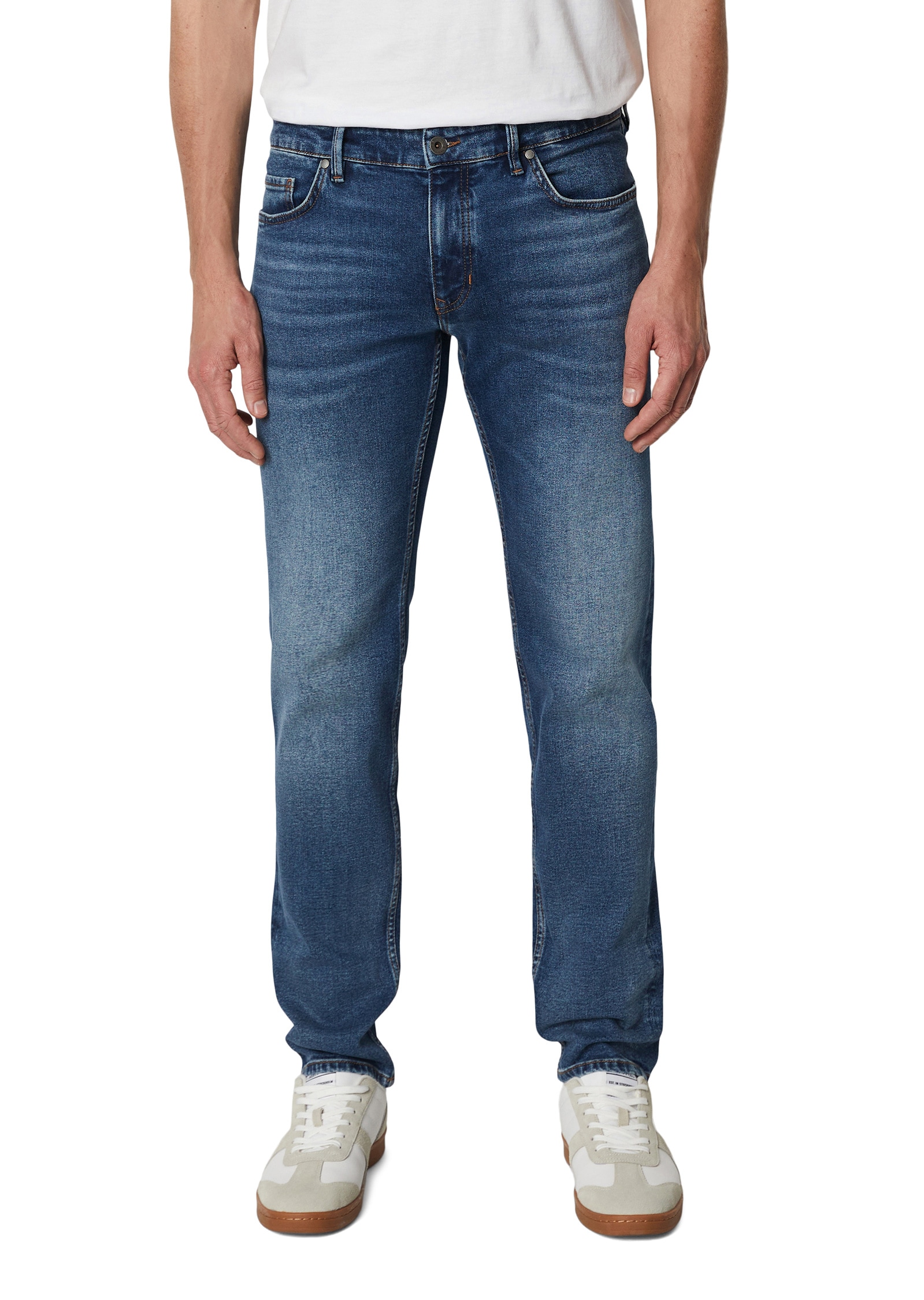 5-Pocket-Jeans MARC O'POLO "aus stretchigem Bio-Baumwoll-Mix", Herren, Gr. 28, Länge 32, blau (retro blau wash), Obermaterial: 90% Baumwolle, 9% Polyester, 1% Elasthan, unifarben, Casual, figurbetont normal, Jeans
