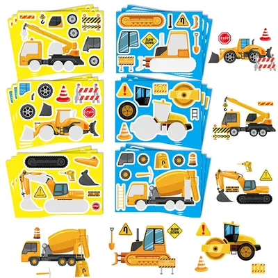 Make Your Own Engineering Vehicles Stickers Sheets for Kids Creative DIY Fire Trucks Excavator