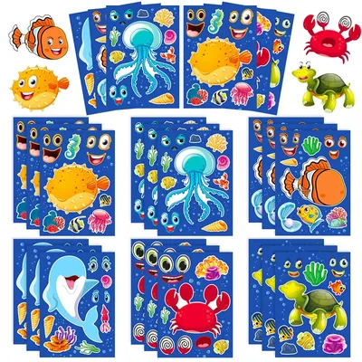 Make A Face Stickers Sheets Create Your Own Ocean Animal Puzzle Sticker Toys DIY Sea Themed Fun