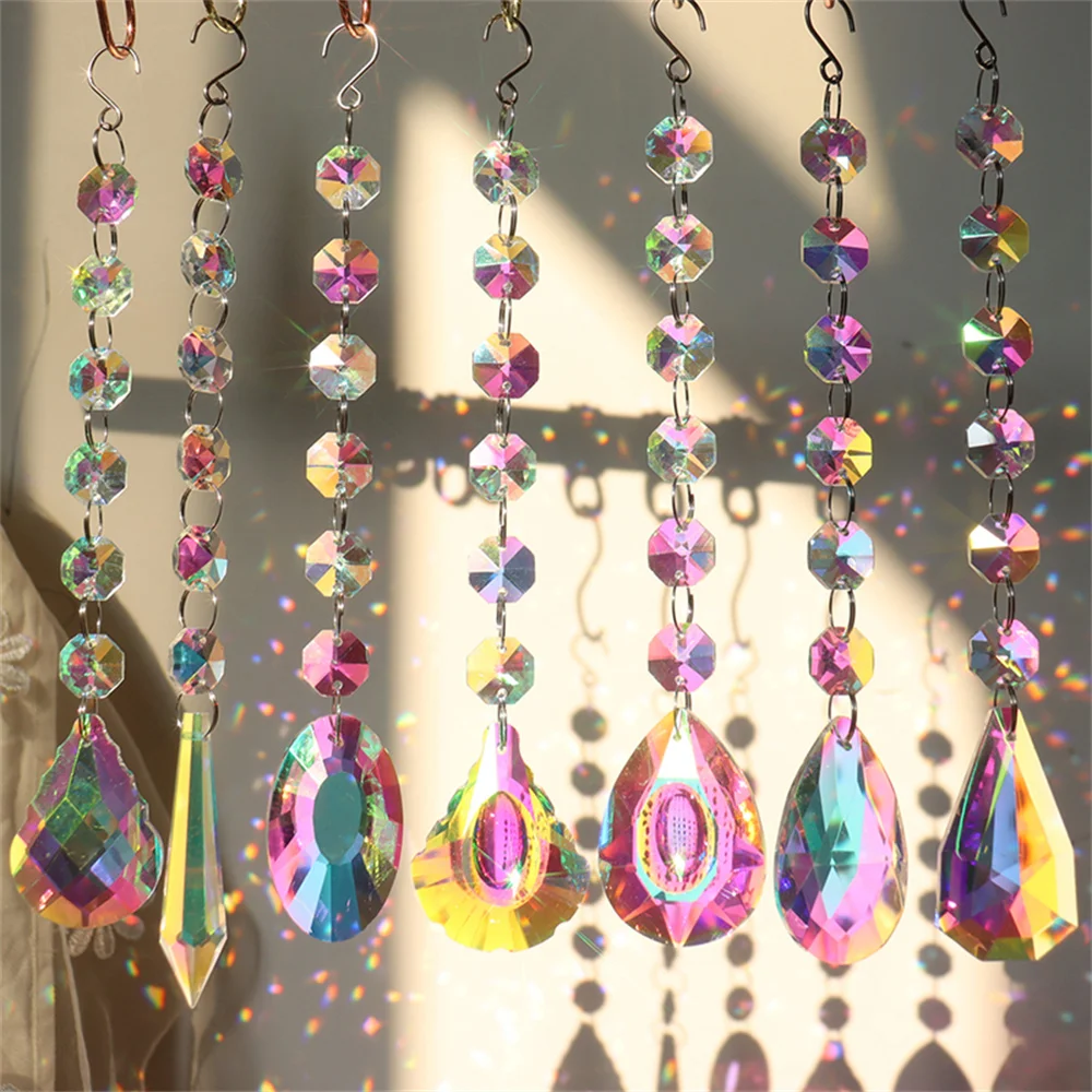 Crystal Suncatcher Ab Color Rainbow Chaser Curtain Pendant Sun Catcher Glass Prism Outdoor Window Home Garden Decor 2023