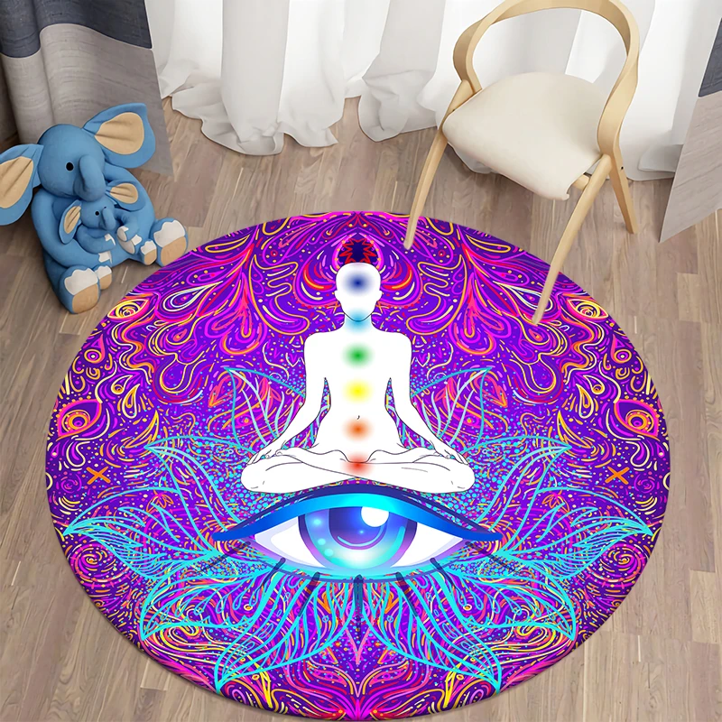Mandala Chakra Round Rug Living Room Meditation Area Bedroom Floor Mat Kitchen Bathroom Anti-Slip
