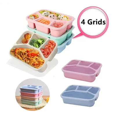 4 Grids Lunch Box Bento Box Lunch Containers for Adult/Kid/Toddler Picnic Bento Lunch Box Microwave Dishwasher Freezer Safe