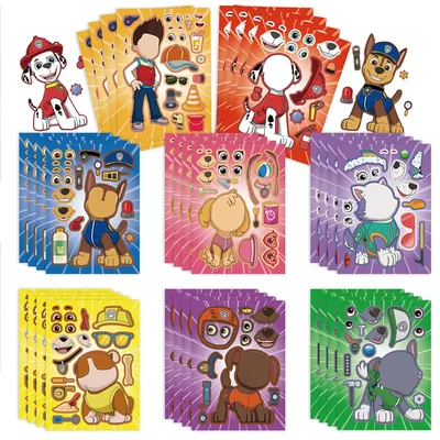 8/16Sheets PAW Patrol Make a Face Puzzle Stickers Children Create Your Own Ryder Chase Boys Kids DIY