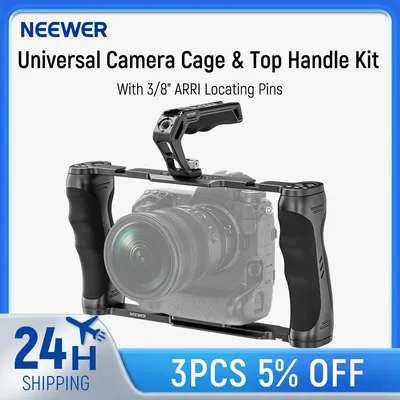 NEEWER Universal Camera Cage & Top Handle with 3/8" ARRI Locating Kit Video Rig Camera Stabilizer with Arca Type Base