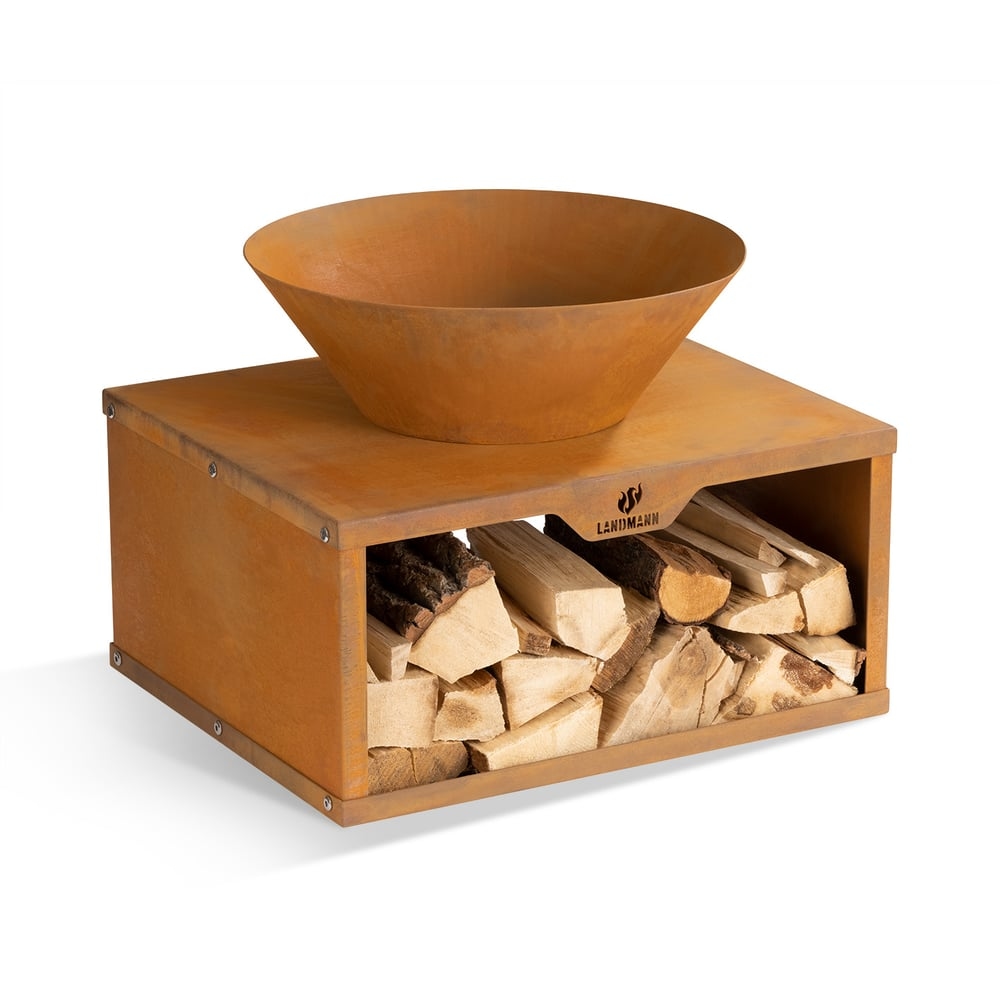 LANDMANN Feuerschale mit Holzlager - 60 x 50 x 54 cm Image
