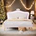 Queen Size Upholstered Bed Frame with LED Lights,Modern Upholstered Princess Bed With Crown Headboard