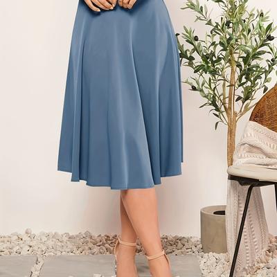 TEMU Solid High Waist Draped Skirt, Elegant Ruffle Hem Midi Skirt, Women's Clothing Image