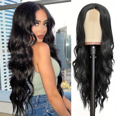 Long Brown Mixed Blonde Wavy Wig For Women 26 Inch Middle Part Curly Wavy Wig Natural Looking Synthetic Heat Resistant Fiber Wig For Daily Party Use