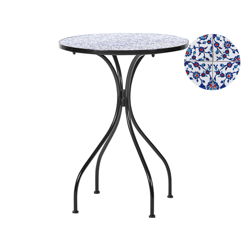 Gartentisch Schwarz u. Blau aus Metall Mosaik Muster ø 60 cm Rund Kaffeetisch Couchtisch Outdoor Terrassenmöbel Gartenmöbel Balkonmöbel