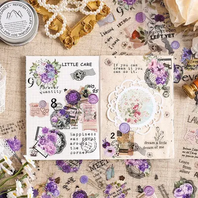 Journamm 6pcs/pack PET Floral Sticker DIY CUT Collage Scrapbooking Materials Collage Stationery