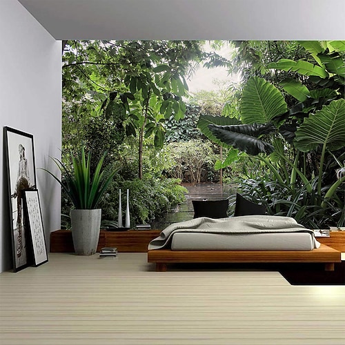 Natur tropischer Wald Wandteppich Wanddekoration großer Wandteppich Wanddeko Fotokulisse Decke Vorhang Home Schlafzimmer Wohnzimmer Dekoration Wandtuch XXL Natur Image