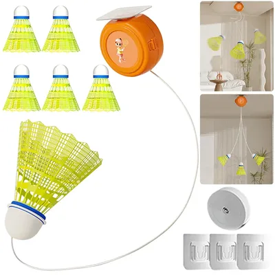 Self Study Badminton Trainer Professional Single-Player Rebound Trainer Portable Stretch Practice Machine for Kids Adult Indoor